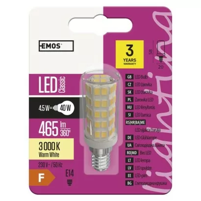 LED žiarovka do digestora Classic JC / E14 / 4,5 W (40 W) / 465 lm / teplá biela