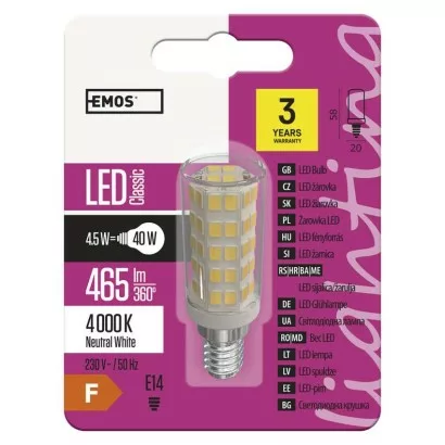 LED žiarovka do digestora Classic JC / E14 / 4,5 W (40 W) / 465 lm / neutrálna biela